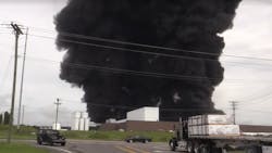 Firefighters from multiple departments battled a massive blaze at the Carolina Poly industrial plant in Chester County, SC, on Monday. Firefighters from multiple departments battled a massive blaze at the Carolina Poly industrial plant in Chester County, SC, on Monday.
