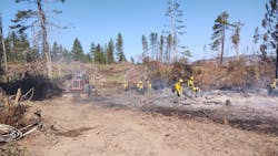 Firefighters work to contain the Fir Mountain Fire in Oregon's Columbia River Gorge. Firefighters work to contain the Fir Mountain Fire in Oregon's Columbia River Gorge.