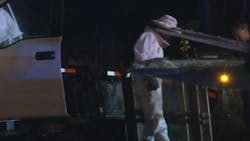 Firefighters and paramedics were swarmed by bees after a truck carrying more than 50 boxes of the insects was struck by an SUV in Gloucester County, NJ, early Sunday. Firefighters and paramedics were swarmed by bees after a truck carrying more than 50 boxes of the insects was struck by an SUV in Gloucester County, NJ, early Sunday.