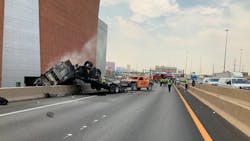 Three people, including a child, were killed in a Las Vegas crash between a white sedan and a truck pulling an off-road vehicle Thursday. Three people, including a child, were killed in a Las Vegas crash between a white sedan and a truck pulling an off-road vehicle Thursday.