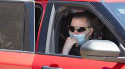 Lubbock, TX, firefighter Matt Dawson looks out the window as his vehicle gets ready to leave the reception at Lubbock Fire Administration on Thursday. Dawson has been in rehabilitation in Englewood, CO, after being struck by a vehicle on I-27 on Jan. 11.