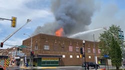 Firefighters from at least a dozen departments battled a large blaze at the Moose Events Center in Hibbing, MN, for seven hours Tuesday. Firefighters from at least a dozen departments battled a large blaze at the Moose Events Center in Hibbing, MN, for seven hours Tuesday.
