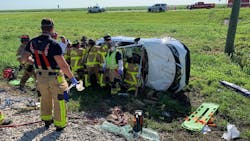 Palm Beach County, FL, firefighters extricated two adults and an infant trapped inside a car that rolled over after it was struck by a train in Belle Glade early Friday. Palm Beach County, FL, firefighters extricated two adults and an infant trapped inside a car that rolled over after it was struck by a train in Belle Glade early Friday.