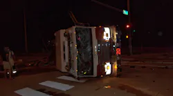 A Peoria, IL, fire apparatus was spun 180 degrees and flipped on its side after the vehicle was struck by a suspected drunken driver early Friday.