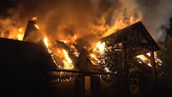 Firefighters from multiple departments battled a massive blaze that broke out at the Lake Luzerne, NY, seasonal house of TV celebrity chef Rachael Ray on Sunday. Firefighters from multiple departments battled a massive blaze that broke out at the Lake Luzerne, NY, seasonal house of TV celebrity chef Rachael Ray on Sunday.