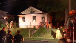Syracuse, NY, firefighters extinguished a blaze that fully engulfed a home and sent flames through the roof Friday night. Syracuse, NY, firefighters extinguished a blaze that fully engulfed a home and sent flames through the roof Friday night.