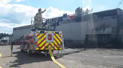 Crews from multiple departments battled a mill blaze in Lewis Township, PA, that injured two firefighters Sunday.