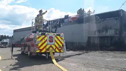 Crews from multiple departments battled a mill blaze in Lewis Township, PA, that injured two firefighters Sunday. Crews from multiple departments battled a mill blaze in Lewis Township, PA, that injured two firefighters Sunday.