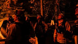 Firefighters respond to a structure fire in Boulder Creek, CA, during operations against CZU Lightning Complex Fire on Aug. 23, 2020. Firefighters respond to a structure fire in Boulder Creek, CA, during operations against CZU Lightning Complex Fire on Aug. 23, 2020.
