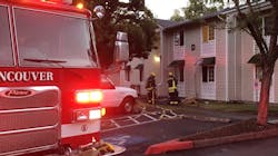 A resident used a fire extinguisher to keep an apartment blaze from spreading until Vancover, WA, firefighters arrived at the scene Saturday. A resident used a fire extinguisher to keep an apartment blaze from spreading until Vancover, WA, firefighters arrived at the scene Saturday.