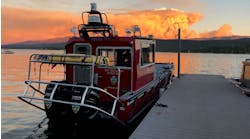 Lake Assault Boats has placed Fireboat 96 into service with the San Bernardino County, CA, Fire District. The 28-foot long vessel serves on Big Bear Lake, and is similar to one stationed on the Colorado River. The massive Apple Fire is seen on the horizon.