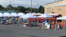 A free COVID-19 testing site at Rainier Beach High School in Seattle. A free COVID-19 testing site at Rainier Beach High School in Seattle.