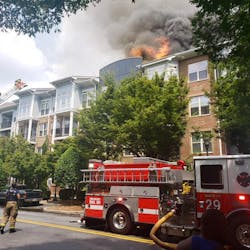 An Atlanta fire captain was taken to the hospital with a serious knee injury after a wall collapse during a two-alarm apartment blaze Wednesday. An Atlanta fire captain was taken to the hospital with a serious knee injury after a wall collapse during a two-alarm apartment blaze Wednesday.