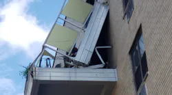 Mount Kisco, NY, firefighters responded to the collapse of a seventh-floor concrete apartment balcony July 31.