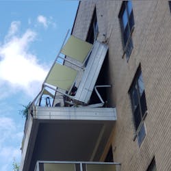 Mount Kisco, NY, firefighters responded to the collapse of a seventh-floor concrete apartment balcony July 31. Mount Kisco, NY, firefighters responded to the collapse of a seventh-floor concrete apartment balcony July 31.