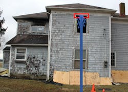Figure 9. Example of improved water dispersion by leveraging exterior water directed off of a window frame. Figure 9. Example of improved water dispersion by leveraging exterior water directed off of a window frame.