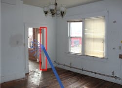 Figure 10. Example of improved water dispersion by leveraging interior water directed off of a door frame. Figure 10. Example of improved water dispersion by leveraging interior water directed off of a door frame.