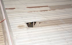 The absence of the apparatus was problematic when a captain stepped through a translucent roof panel and was trapped in the resulting hole. The absence of the apparatus was problematic when a captain stepped through a translucent roof panel and was trapped in the resulting hole.