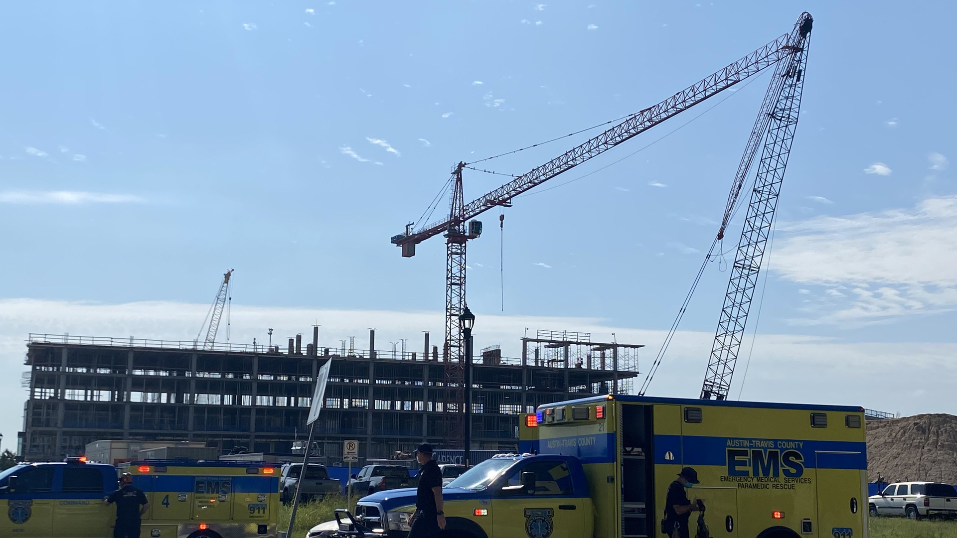 At least 22 workers were injured after two cranes collided Wednesday at an Austin, TX, construction site.