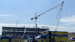 At least 22 workers were injured after two cranes collided Wednesday at an Austin, TX, construction site.