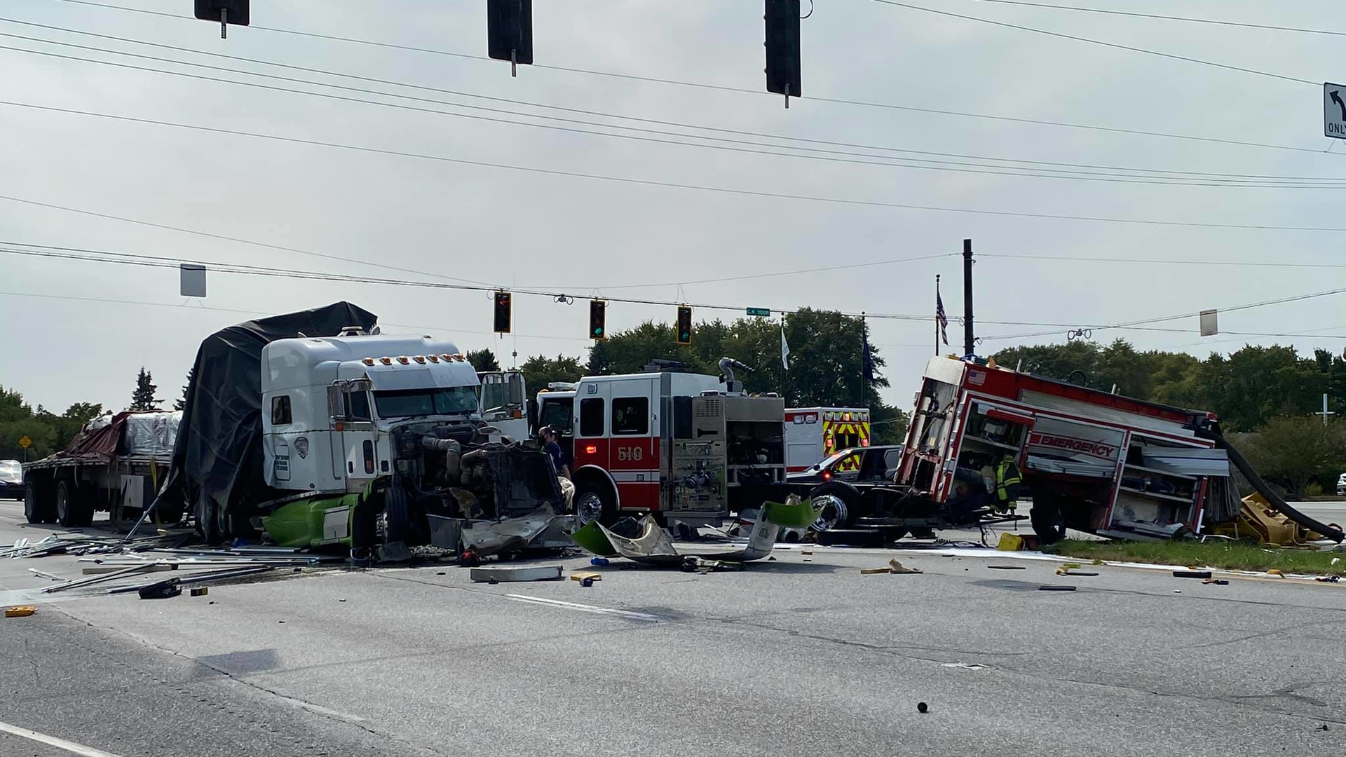 A semitrailer collided with a Chesterton, IN, fire apparatus Wednsday.