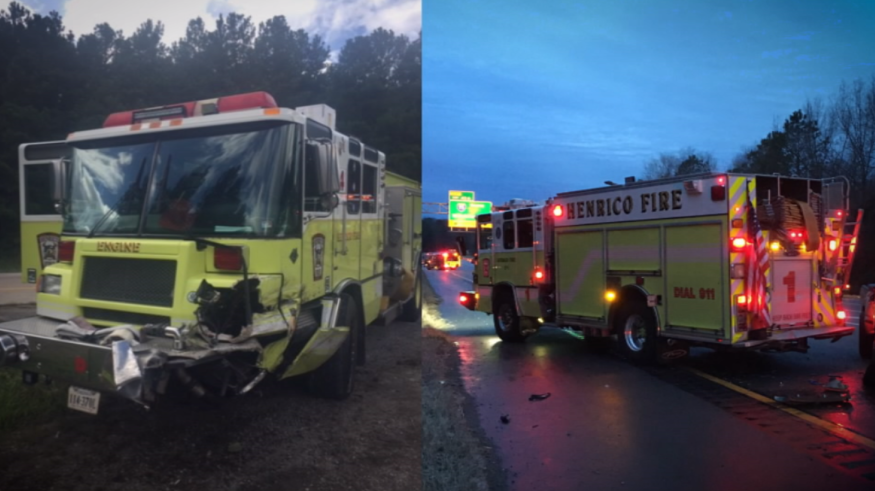 A Henrico County, VA, fire apparatus responding to a tractor-trailer blaze was struck by a box truck in August.