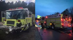 A Henrico County, VA, fire apparatus responding to a tractor-trailer blaze was struck by a box truck in August.