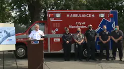 Manchester, NH, Fire Chief Dan Goonan honored the firefighters in his department and the AMR paramedics who saved firefighter Craig Ferry, who suffered a heart attack during a call in May.