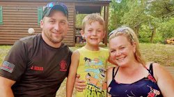 Massena, NY, volunteer firefighter Jason Horan, his partner, Amanda Kenny, and their son, Parker.