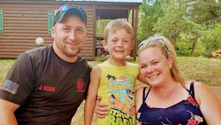 Massena, NY, volunteer firefighter Jason Horan, his partner, Amanda Kenny, and their son, Parker.