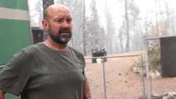 Robert Daniels, a hotshot crew firefighter, saved his Berry Creek, CA, home from the Bear Fire on Tuesday using buckets and bottles of water. Robert Daniels, a hotshot crew firefighter, saved his Berry Creek, CA, home from the Bear Fire on Tuesday using buckets and bottles of water.