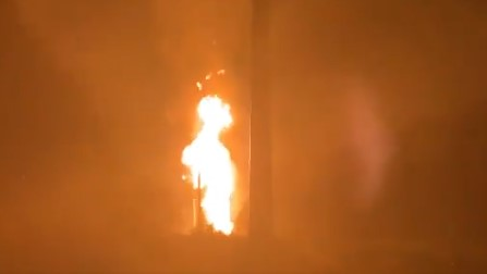 Nearly 40 firefighters from multiple departments battled brush fires in Sanford, FL, early Wednesday ignited by a gas line rupture.