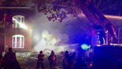 Sixty St. Louis firefighters battled a two-alarm blaze that erupted after a two-story house exploded late Tuesday. Sixty St. Louis firefighters battled a two-alarm blaze that erupted after a two-story house exploded late Tuesday.