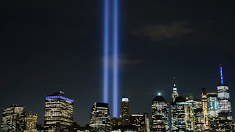 The 'Tribute in Light' rises skyward on the 18th anniversary of the 9/11 terror attacks on Sept. 11, 2019, in New York City.