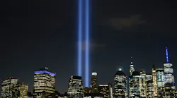 The 'Tribute in Light' rises skyward on the 18th anniversary of the 9/11 terror attacks on Sept. 11, 2019, in New York City.