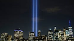 The 'Tribute in Light' rises skyward on the 18th anniversary of the 9/11 terror attacks on Sept. 11, 2019, in New York City. The 'Tribute in Light' rises skyward on the 18th anniversary of the 9/11 terror attacks on Sept. 11, 2019, in New York City.