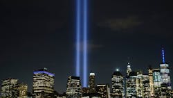 The &apos;Tribute in Light&apos; rises skyward on the 18th anniversary of the 9/11 terror attacks on Sept. 11, 2019, in New York City.