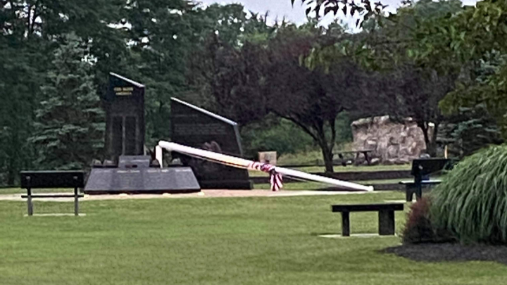 A flagpole at a Washingtonville, NY, memorial honoring five firefighters from the area who died stemming from the 9/11 attacks was vandalized in July.