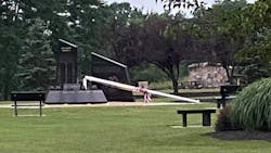 A flagpole at a Washingtonville, NY, memorial honoring five firefighters from the area who died stemming from the 9/11 attacks was vandalized in July. A flagpole at a Washingtonville, NY, memorial honoring five firefighters from the area who died stemming from the 9/11 attacks was vandalized in July.