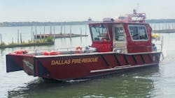 The Dallas Fire-Rescue Department has placed this 28-foot Lake Assault Boats firefighting and rescue craft into service. The vessel is engineered to respond to a wide range of on-the-water firefighting and emergency response scenarios. The Dallas Fire-Rescue Department has placed this 28-foot Lake Assault Boats firefighting and rescue craft into service. The vessel is engineered to respond to a wide range of on-the-water firefighting and emergency response scenarios.