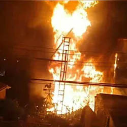 An off-duty FDNY firefighter was able to save his family and neighbors from a five-alarm blaze late Saturday, but he lost his home. An off-duty FDNY firefighter was able to save his family and neighbors from a five-alarm blaze late Saturday, but he lost his home.