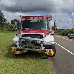 Another vehicle collided head-on with a North Port, FL, ambulance that was responding to a call Tuesday. Another vehicle collided head-on with a North Port, FL, ambulance that was responding to a call Tuesday.