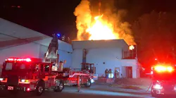 Two San Bernardino County, CA, firefighters were injured in blaze that partially collapsed a vacant two-story commercial building Tuesday.