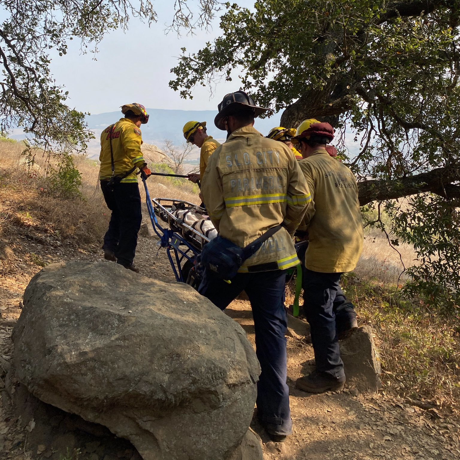CAL FIRE and San Luis Obispo City firefighters rescued a rock climber who fell 30 feet from Bishop Peak on Labor Day.