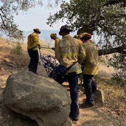 CAL FIRE and San Luis Obispo City firefighters rescued a rock climber who fell 30 feet from Bishop Peak on Labor Day. CAL FIRE and San Luis Obispo City firefighters rescued a rock climber who fell 30 feet from Bishop Peak on Labor Day.