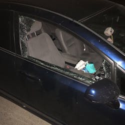 Three Selah, WA, firefighters had the windows of their vehicles smashed Wednesday while they battled the Evans Canyon Fire. Three Selah, WA, firefighters had the windows of their vehicles smashed Wednesday while they battled the Evans Canyon Fire.