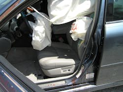 Figure 2. Your first view of the interior of this sedan provides more clues about your patient&rsquo;s potential injuries.