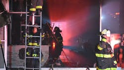 Bethlehem, PA, firefighters battle a blaze Thursday at The Lion's Den barbershop in the Stefko Boulevard Shopping Center. Bethlehem, PA, firefighters battle a blaze Thursday at The Lion's Den barbershop in the Stefko Boulevard Shopping Center.