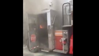 An out-of-service FDNY apparatus caught fire while traveling to Brooklyn on the Verrazzano-Narrows Bridge on Wednesday.