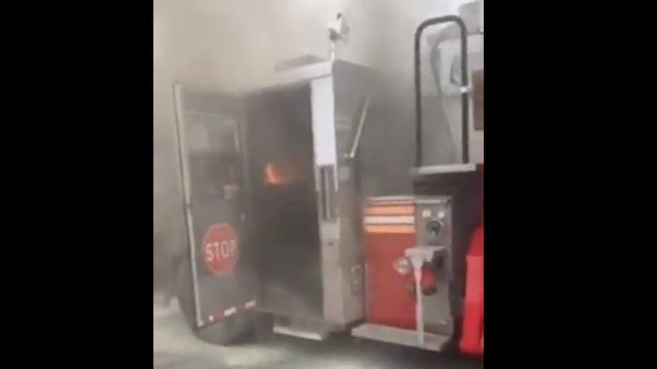An out-of-service FDNY apparatus caught fire while traveling to Brooklyn on the Verrazzano-Narrows Bridge on Wednesday.
